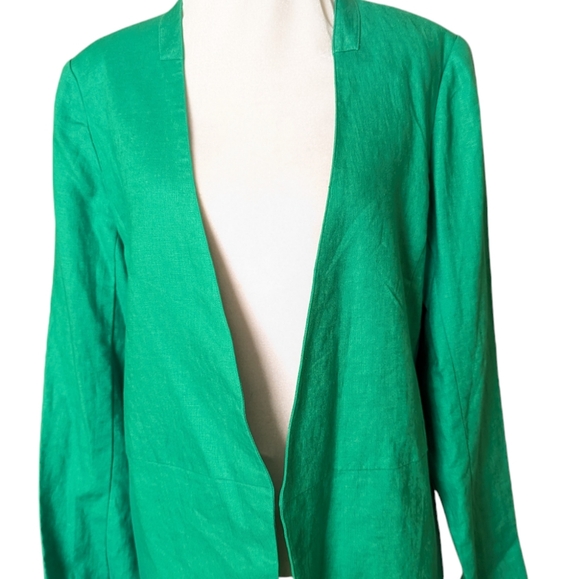 Neiman Marcus Linen Blazer Large Green Open Back Slit Modern Jacket Light Solid - Picture 2 of 4